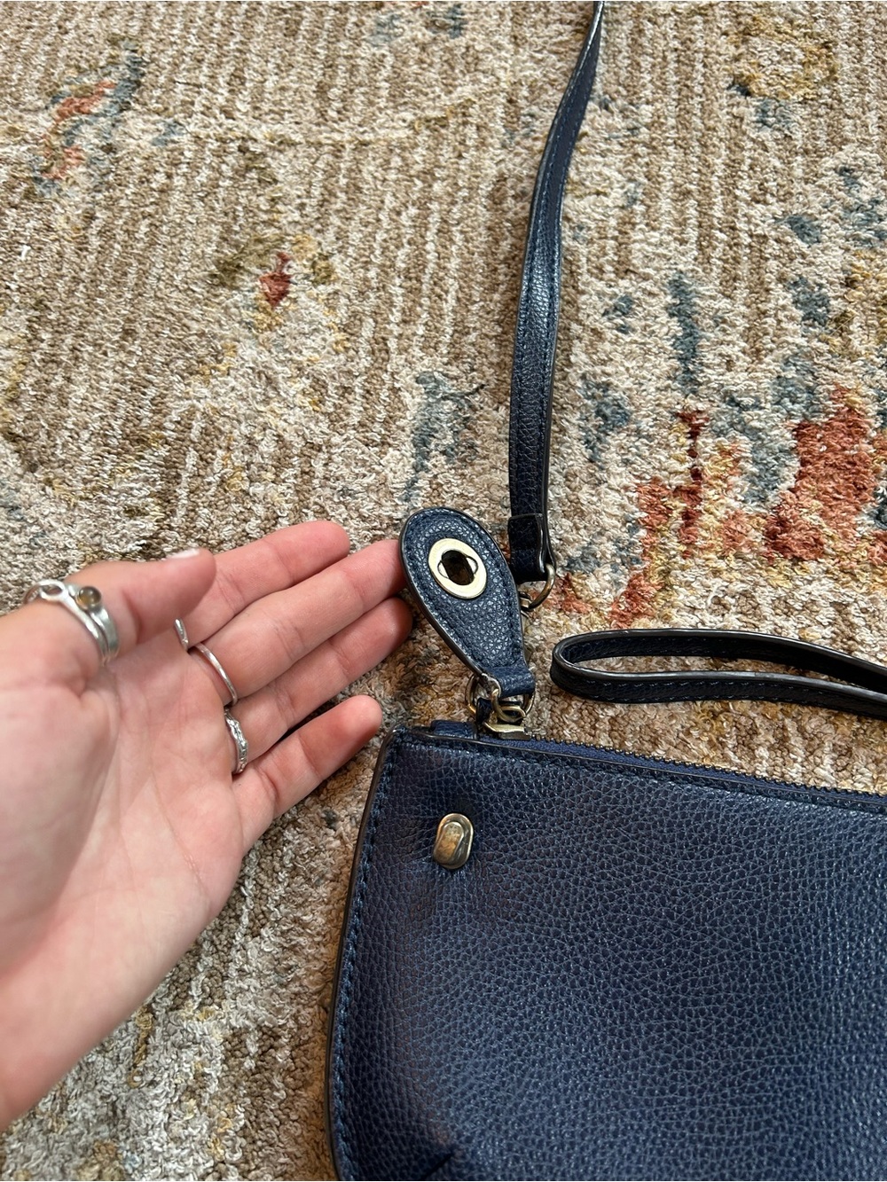 Joy Susan Navy Pebbled Crossbody Wristlet with Detachable Strap - Picture 5 of 9